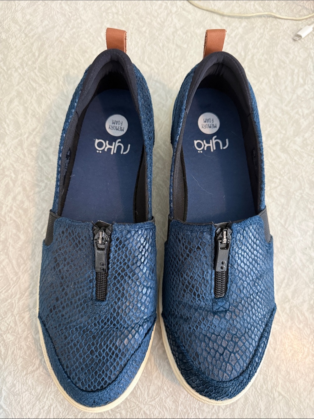 Ryka Women’s Vivvi Navy Blue Textured Slip-On Loafer Sneakers, Size 10